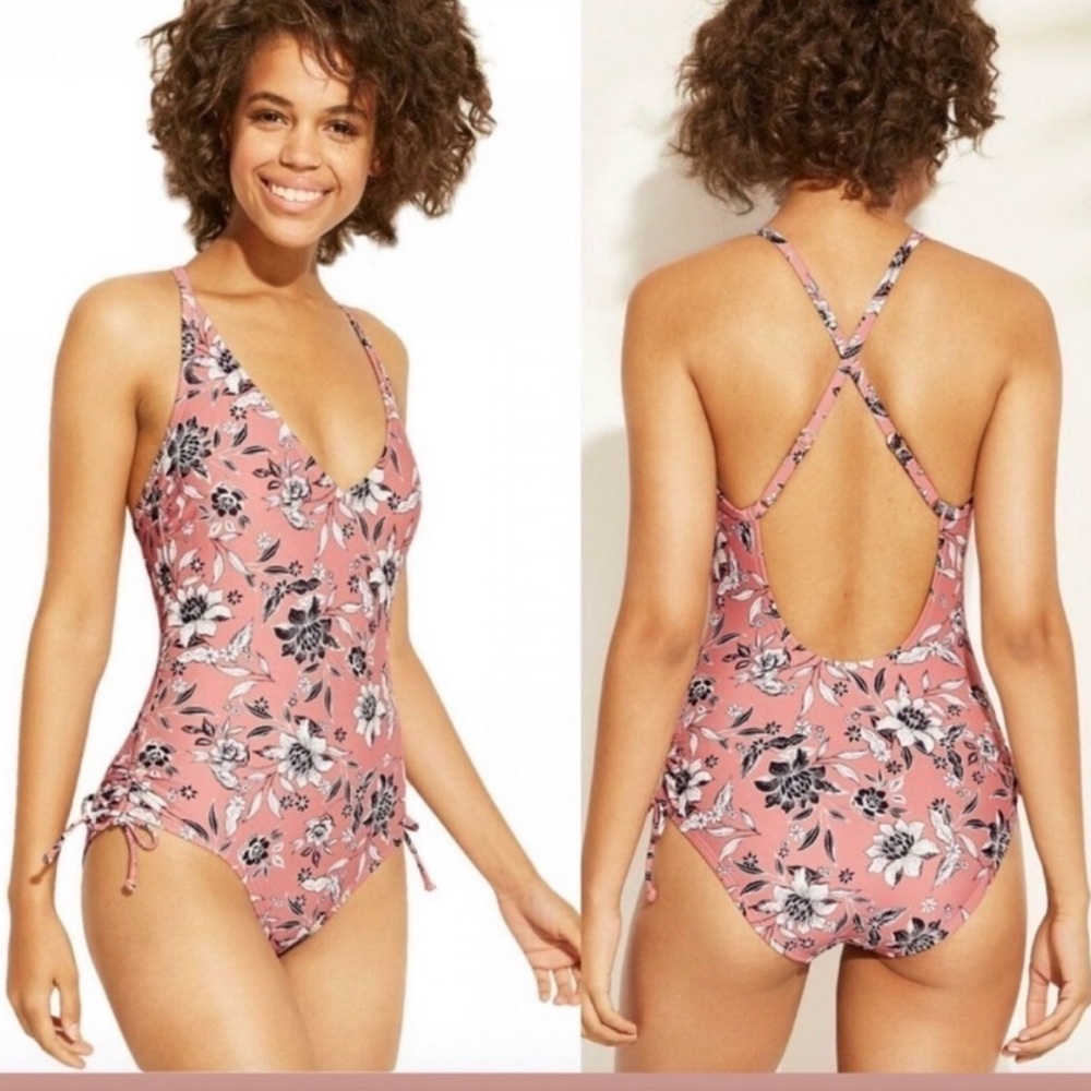 Kona Sol Pink Floral Swimsuit MEDIUM
